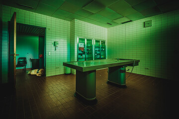 The abandoned hospital with morgue and surgery rooms