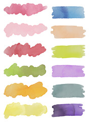Rainbow vector set of watercolor brushes. Watercolor frames for text or creating stickers. Imitation of a natural watercolor brush.