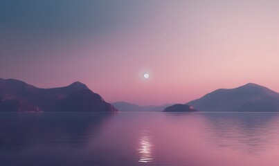 Naklejka na ściany i meble dreamy lake and moon,Generative AI