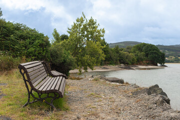 wooden bench in the field