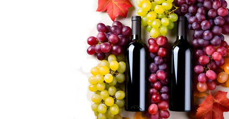 Luxurious red wine bottle with fresh grapes, suitable for gourmet and vineyard related projects