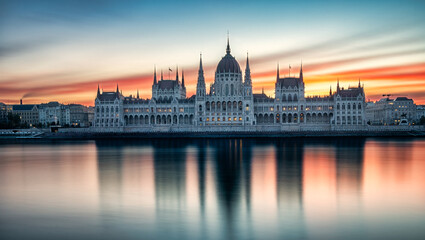 Fototapeta na wymiar Hungarian Parliament Building at Sunrise