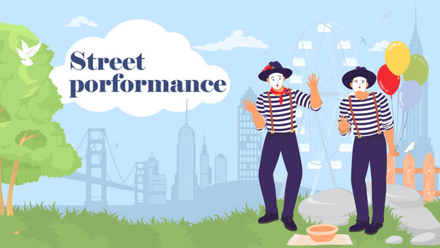 Street mime comedian performance landing page design template