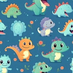 Cute dinosaur cartoon seamless pattern background.