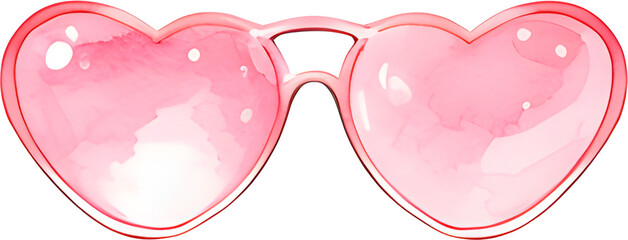 Watercolor heart shaped glasses. Valentine sunglasses. Love theme glasses - obrazy, fototapety, plakaty