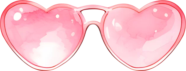 Fotobehang Watercolor heart shaped glasses. Valentine sunglasses. Love theme glasses © Берилло Евгения