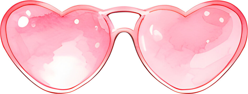 Watercolor heart shaped glasses. Valentine sunglasses. Love theme glasses