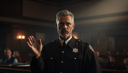 portrait of a sheriff taking the oath in the courtroom
