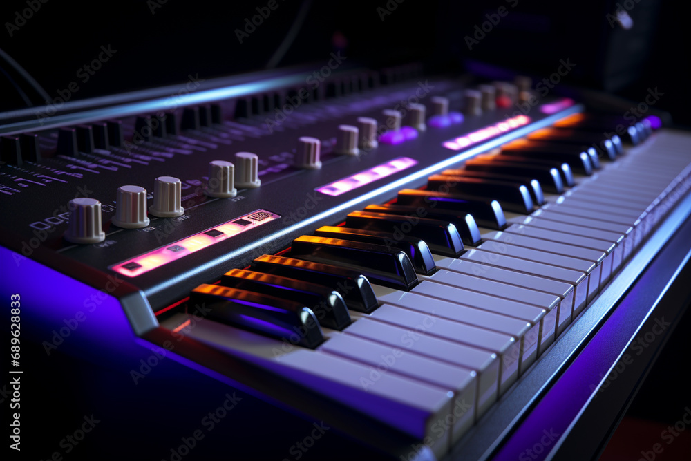 Aufkleber pixel art representation of a music keyboard, capturing the simplicity of classic synthesizers in a 
