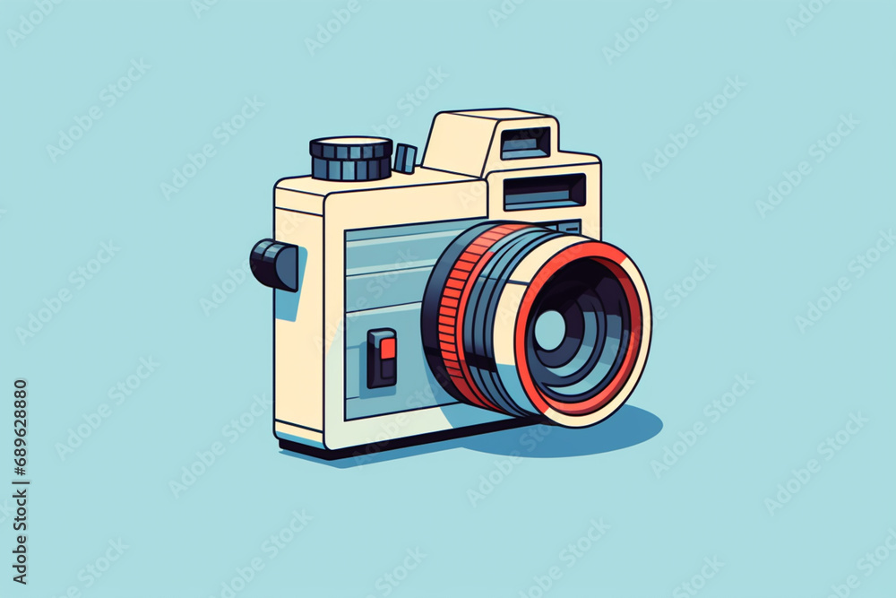 Poster A minimalistic pixel art rendition of a retro camera, fusing classic design with clean and contemporary lines.