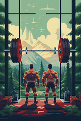 Illustration of weightlifters competing in a retro pixel art style, highlighting strength and determination. - obrazy, fototapety, plakaty