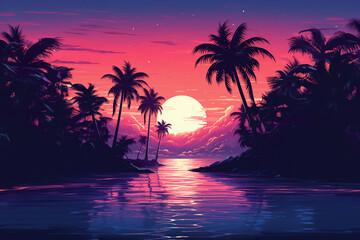 Fototapeta na wymiar A pixel art illustration of a synthwave-inspired sunset, fusing retro aesthetics with electronic music vibes.
