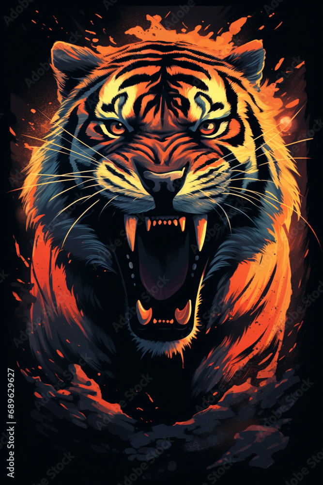 Aufkleber dynamic pixel art capturing the powerful roar of a tiger, reminiscent of classic video game graphics