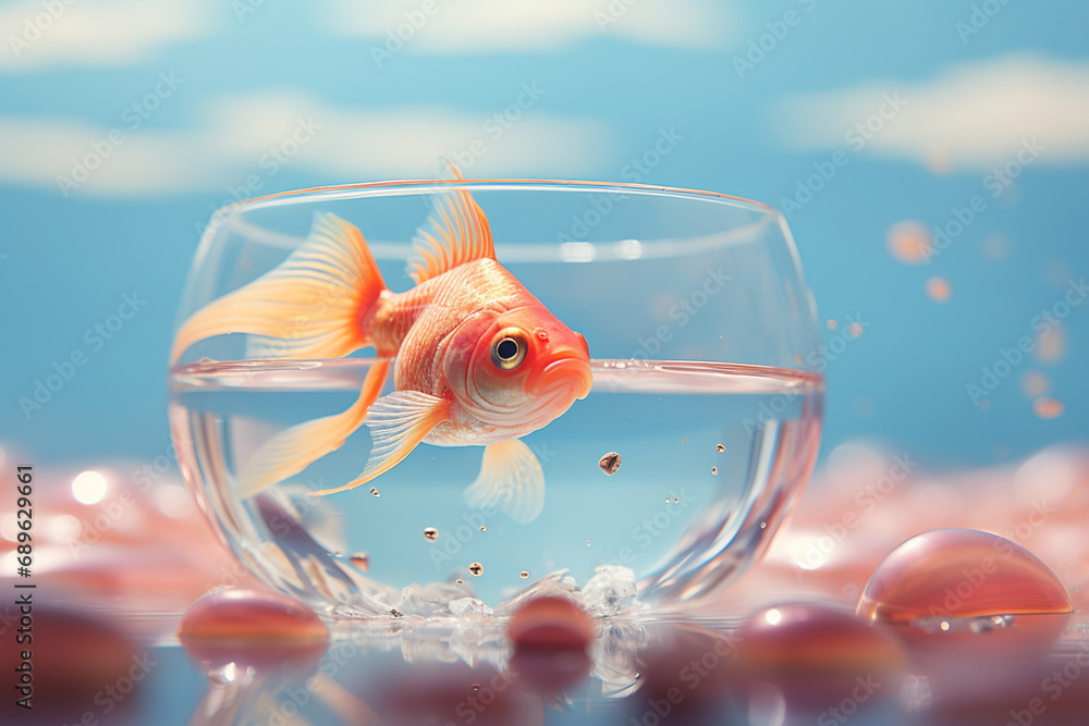 Leinwandbilder charming pixel art of a goldfish swimming in a pixelated bowl, blending the simplicity of a pet with