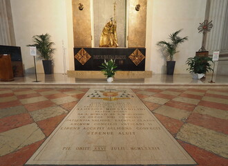 Monument to Pope Paulus VI inside the Duomo Nuovo or New Cathedral, largest Roman Catholic church...