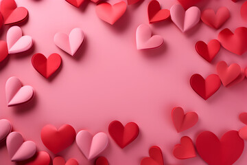 Paper valentines day hearts on pink 2024