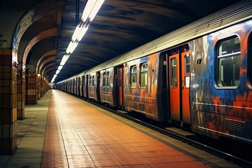 The underground subway system of a major city - a vital urban underground transit network bustling...