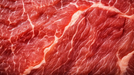 Close-up of fresh raw red beef meat steak structure. Food background. Generative AI