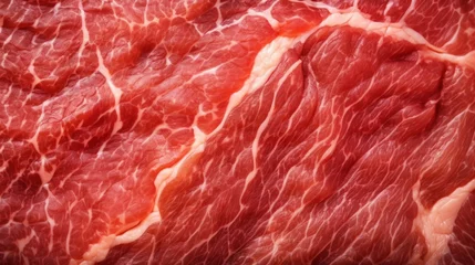 Fotobehang Close-up of fresh raw red beef meat steak structure. Food background. Generative AI © AngrySun