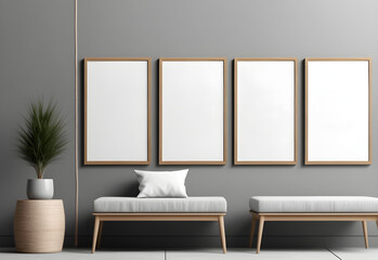 picture wooden frame mockup in modern living room. gray tone