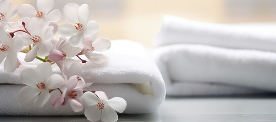 orchid branch with white spa towel beauty treatment concept background, Generative Ai