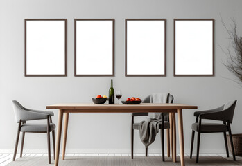 picture wooden frame mockup in modern dining room. gray tone