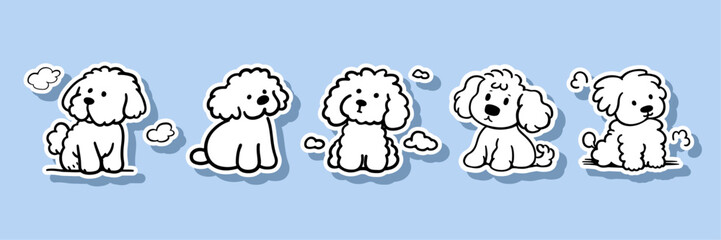 Cute Simple outline line art set cute dog stickers logo on isolated white background design for pet shop, store, vector doodle puppy happy dog doodle face trendy sticker trendy dog stickers
