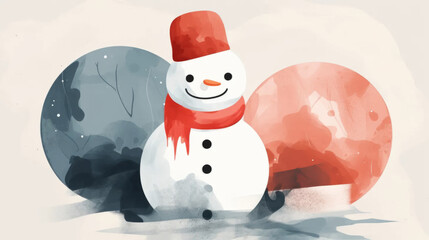Christmas snowman. Christmas joy illustrations in minimalist postcard style. Christmas Decorations and Ornaments. Merry Christmas.