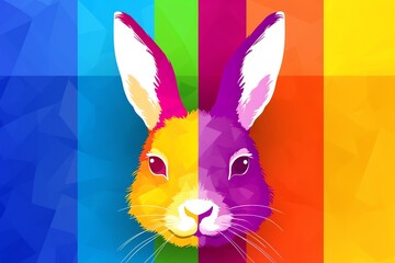 a colorful rabbit with a rainbow background