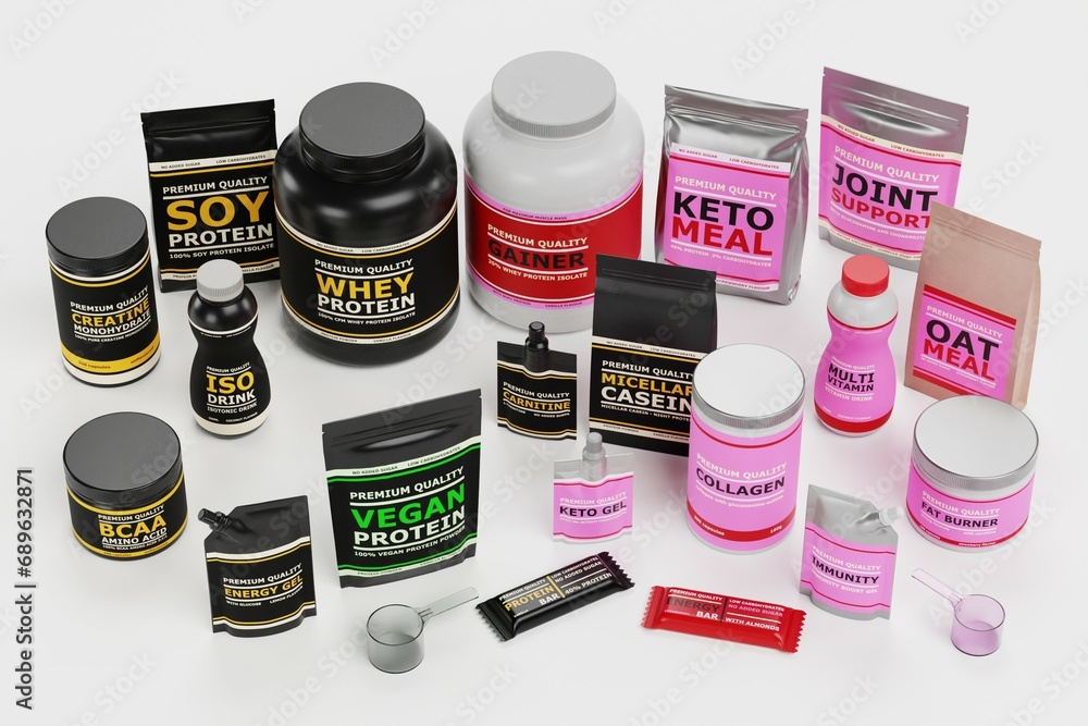 Poster Realistic 3D Render of Fitness Supplements