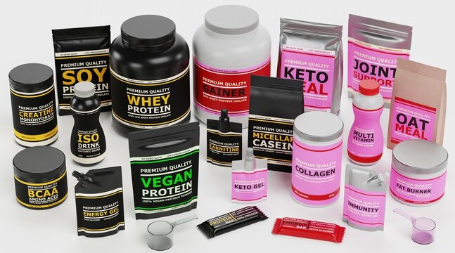 Realistic 3D Render of Fitness Supplements