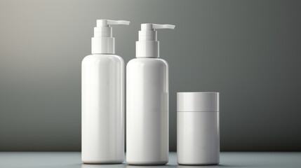 Hair care set: cosmetic skincare products. Shampoo, oil, butter, and conditioner. Realistic cosmetics product bottles, tubes, and plastic containers. Product placement mock-ups