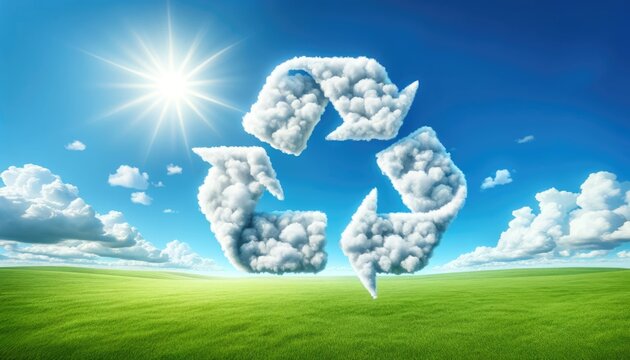 Sky's the Limit: Cloud Recycling Symbol over Green Grass.