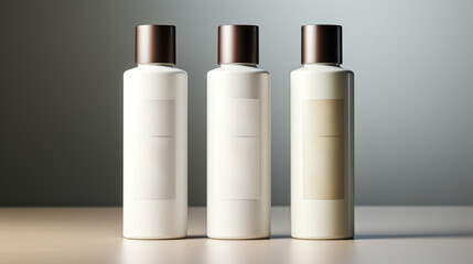 Hair care set: cosmetic skincare products. Shampoo, oil, butter, and conditioner. Realistic cosmetics product bottles, tubes, and plastic containers. Product placement mock-ups