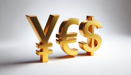 Economic Confidence Spelled in Gold - 'YES' with Global Currency Symbols.