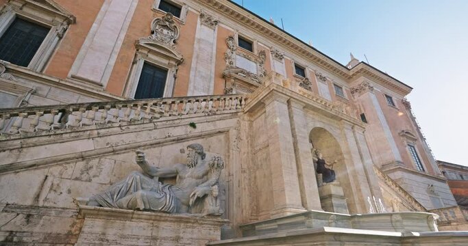 Piazza del Campidoglio, Capitoline Square of the capital of Italy, Rome. The old architecture of the historic city center. High quality 4k footage