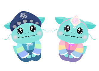 새해 한복입고 세배하는 용캐릭터 일러스트