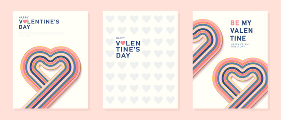 Happy Valentines day, February 14th. Set of greeting cards, posters, holiday covers. Modern minimalist geometric style.