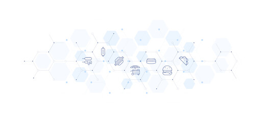 Fast food banner vector illustration. Style of icon between. Containing corn dog, bread, hotdog, hot dog, food cart, burger.