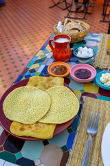 Typical breakfast of the riads in the city of Marrakech. Almost all breakfast is sweet.