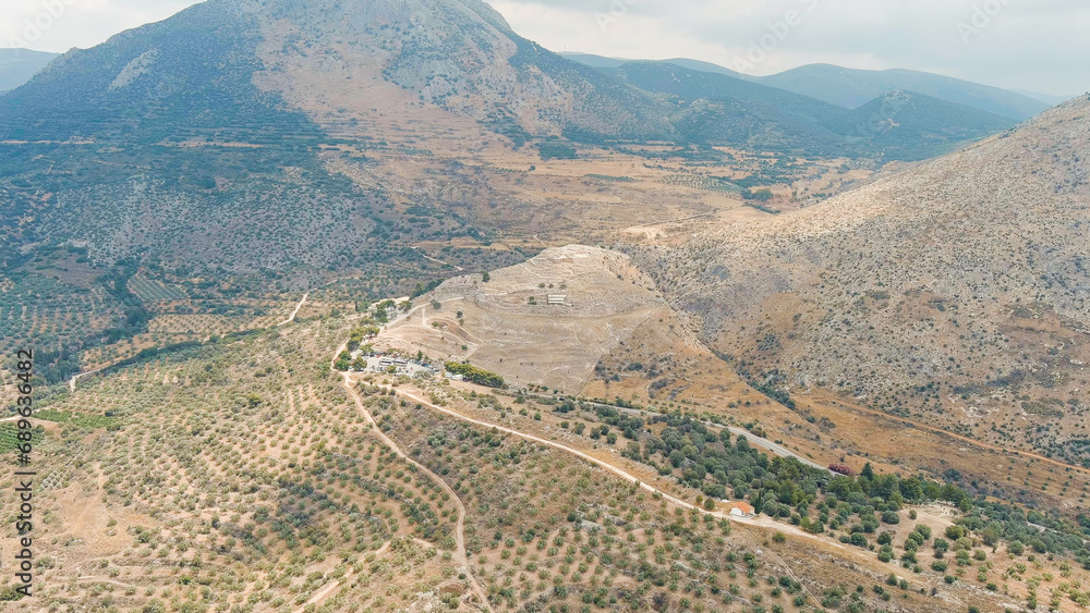 Wall mural mycenae, greece. excavation site: greek settlement of the 12th century bc. e. with the ruins of the 