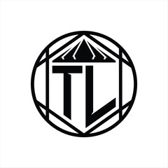 TL Letter Logo monogram hexagon slice crown sharp shield shape isolated circle abstract style design