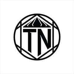 TN Letter Logo monogram hexagon slice crown sharp shield shape isolated circle abstract style design