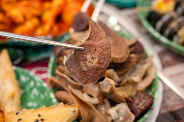 Korean street food snack. Sundae Korean style ssausage