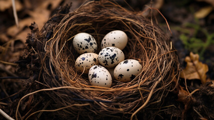 quail eggs in the nest created with Generative Ai - obrazy, fototapety, plakaty
