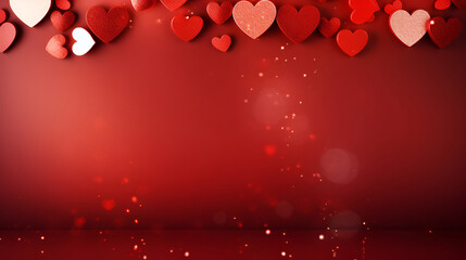 A festive Valentine's backdrop with glowing hearts and a sparkling bokeh effect. Copy space