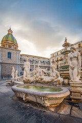 Pretoria fountain in the historic city center of Palermo, Italy	 - 689640448