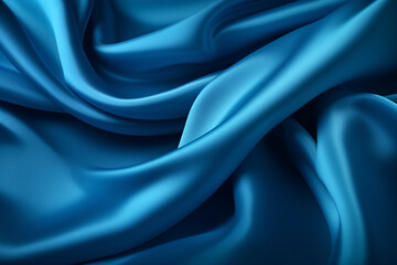 Fototapeta premium Blue shiny silk cloth texture, silky smooth soft fabric, wavy liquid satin