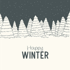 Winter background with fir trees and snowflakes. Vector illustration
