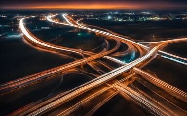 Fototapeta na wymiar Long exposure shot of a highway with traffic at night